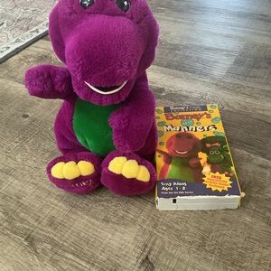 Barney the Purple Dinosaur Vintage Plush Toy 13-inch And VHS Tape Lyons Group